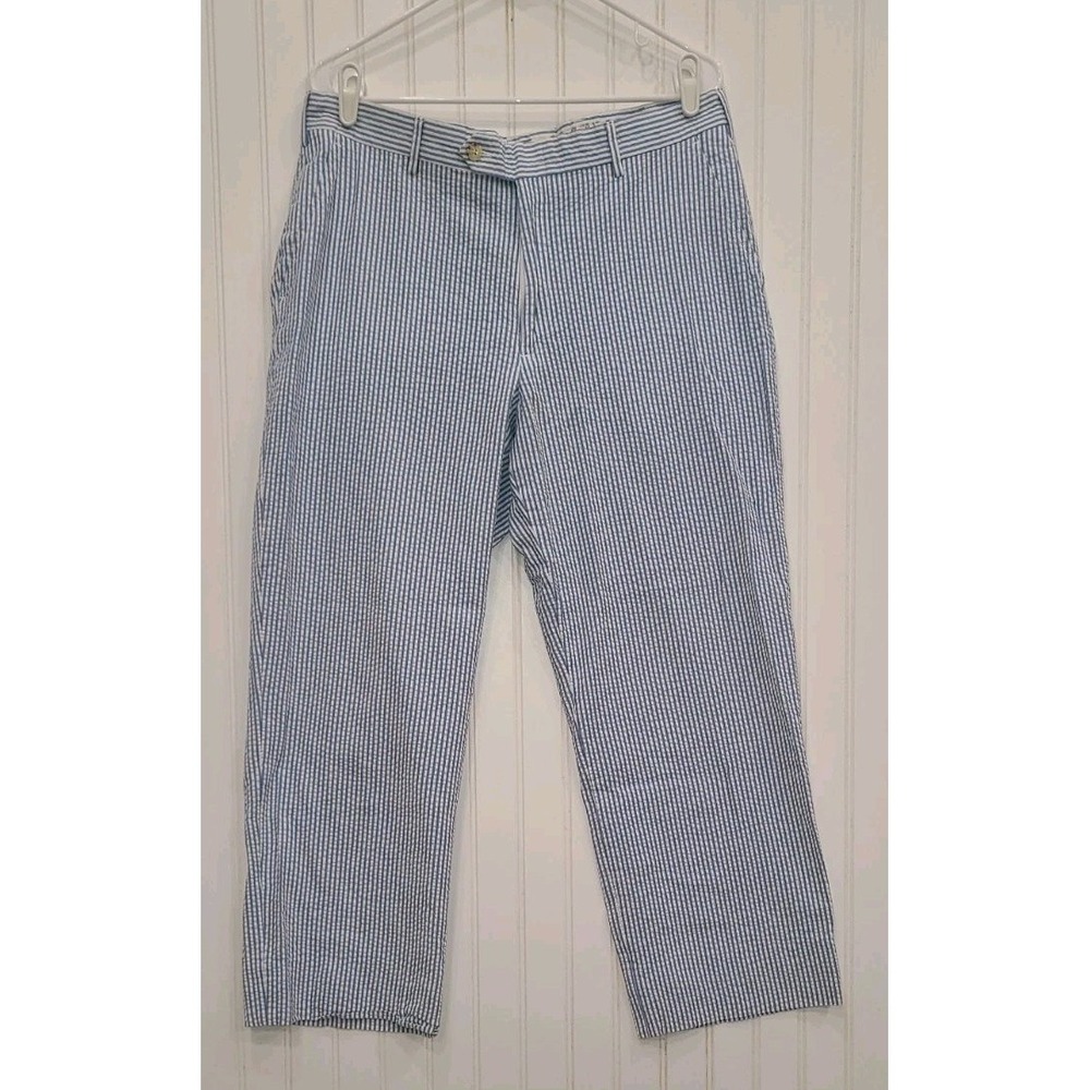 Berle Blue Stripe Cotton Seersucker Pants Size 36x27 Beach Golf Preppy